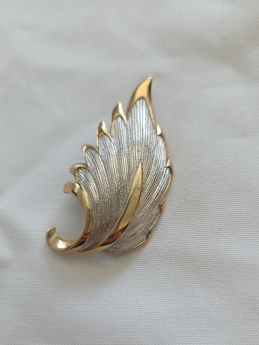 Vintage Two-Tone Gold and Silver Feather Leaf Brooch